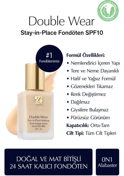 Estee Lauder Doğal ve Mat Bitişli - Double Wear Stay-in-Place Fondöten SPF 10 ( 0N1 Alabaster ) - 30 ml