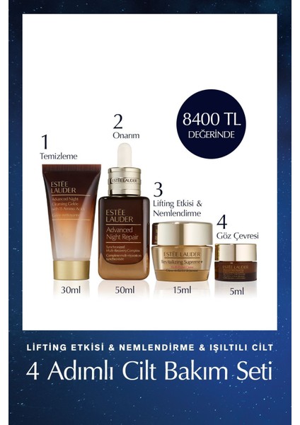 Estee Lauder Advanced Night Repair 4'Lü Set Onarıcı Lifting Etkili Kolajen Üretimine Yardımcı 50ml+15ml+30ml+5ml