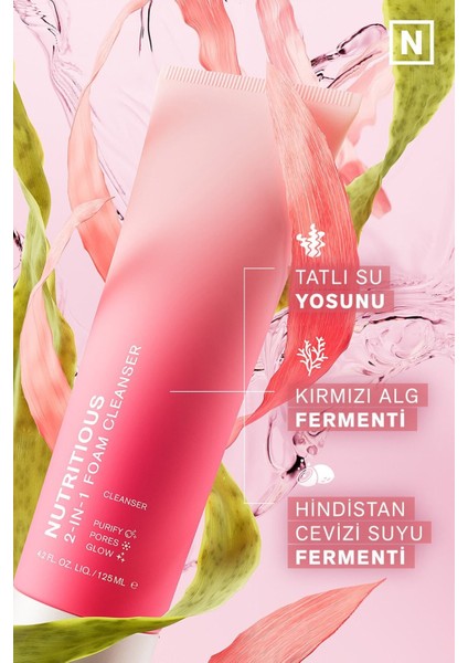 Nutritious 2-in-1 Yüz Temizleme Köpüğü & Maske, Gözenekler, Yağ Kontrolü, Doğal İçerikler - 125ml