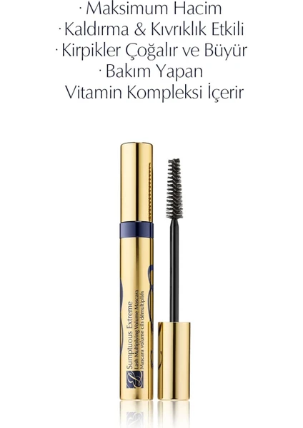 Estee Lauder Sumptuous Extreme Maskara, Siyah, 8ml (Kirpik Çoğaltan, Hacim Veren, Kıvrıklık & Kaldırma Etkili)