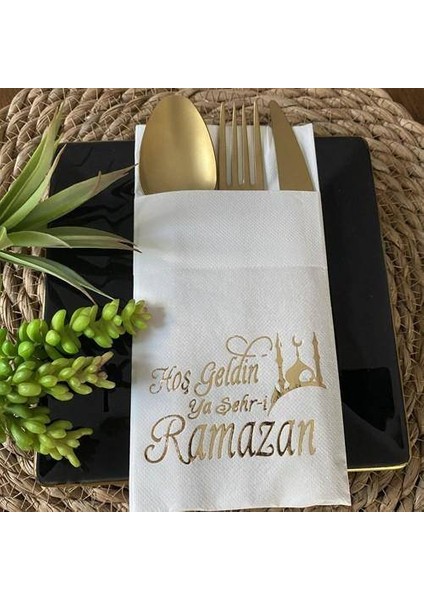 hoş geldin ramazan yaldızlı cepli peçete lüks (12 adet)