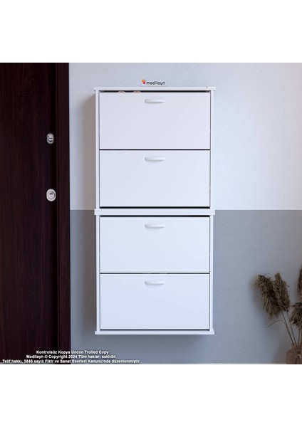 UMAY' 2 Li Asma Antre Hol 52 x 148 x 25, 5 cm’ lik 4 Düşer Kapak 8 Göz Raf Bölmeli Ayakkabılık