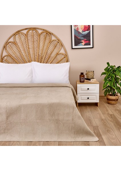 Soft Moza Pamuklu Tek Kişilik Battaniye - Bej - 150X200 cm