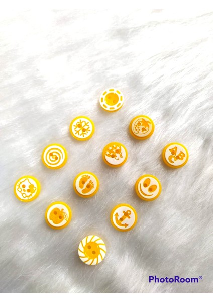 60 Adet 15 Mm Çift Delikli Yuvarlak Sarı Karışık Desenli Düğme