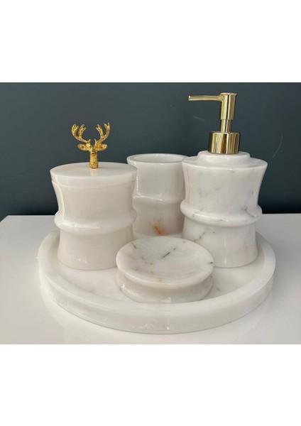 Modern 5 Li Krem Mermer Banyo Seti