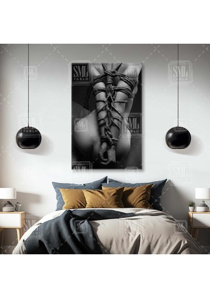 Shibari Ip Bağlama Nude Kadın Yatak Odası Dikey Kanvas Tablo