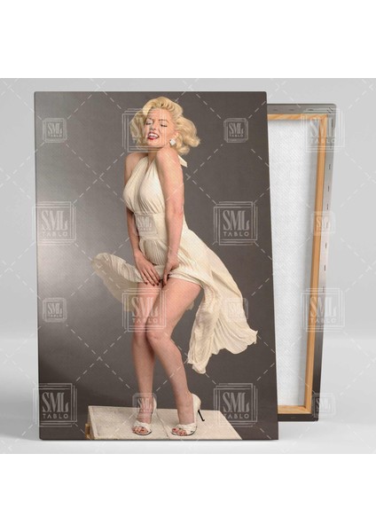 Eteklerini Tutan Beyaz Elbiseli Marilyn Monroe Efsane Sarışın Dikey Kanvas Tablo fiyatları