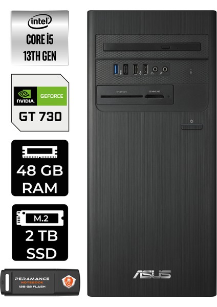 S500TE Intel Core I5 13500 48GB 2tb SSD GT730/4GB Fdos Masaüstü Bilgisayar & Per4 USB Bellek 5135000020P2344