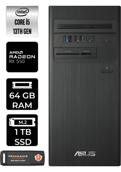 S500TE Intel Core I5 13500 64GB 1tb SSD RX550/4GB W11H Masaüstü Bilgisayar & Per4 USB Bellek 5135000020P1398
