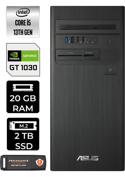 S500TE Intel Core I5 13500 20GB 2tb SSD GT1030/4GB W11H Masaüstü Bilgisayar & Per4 USB Bellek 5135000020P3369