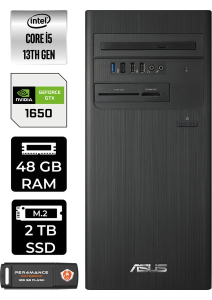 S500TE Intel Core I5 13500 48GB 2tb SSD GTX1650/4GB W11H Masaüstü Bilgisayar & Per4 USB Bellek 5135000020P4394