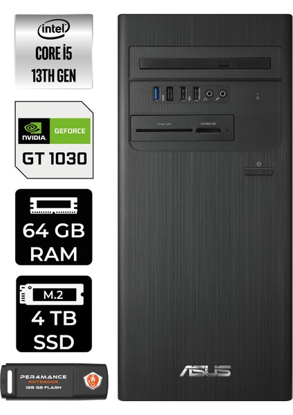 S500TE Intel Core I5 13500 64GB 4tb SSD GT1030/4GB W11P Masaüstü Bilgisayar & Per4 USB Bellek 5135000020P3450