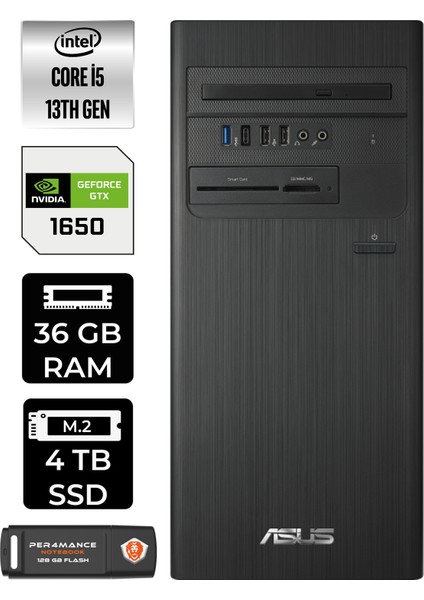 S500TE Intel Core I5 13500 36GB 4tb SSD GTX1650/4GB Fdos Masaüstü Bilgisayar & Per4 USB Bellek 5135000020P4335