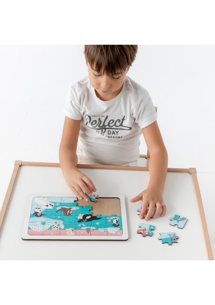 Montessori Buz Devri 24 Parça Ahşap Puzzle Seti / 1+ Yaş / Eğitici, Öğretici ve Güvenli Çocuk Oyuncağı