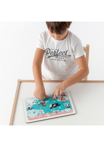 Montessori Buz Devri 24 Parça Ahşap Puzzle Seti / 1+ Yaş / Eğitici, Öğretici ve Güvenli Çocuk Oyuncağı