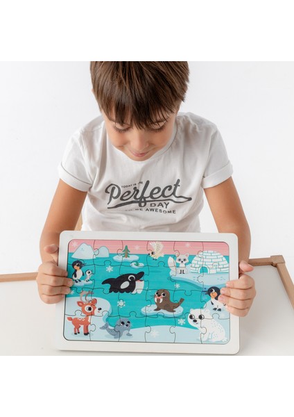 Montessori Buz Devri 24 Parça Ahşap Puzzle Seti / 1+ Yaş / Eğitici, Öğretici ve Güvenli Çocuk Oyuncağı