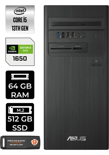 S500TE Intel Core I5 13500 64GB 512GB SSD GTX1650/4GB W11P Masaüstü Bilgisayar & Per4 USB Bellek 5135000020P4447