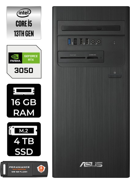 S500TE Intel Core I5 13500 16GB 4tb SSD RTX3050/6GB Fdos Masaüstü Bilgisayar & Per4 USB Bellek 5135000020P5315