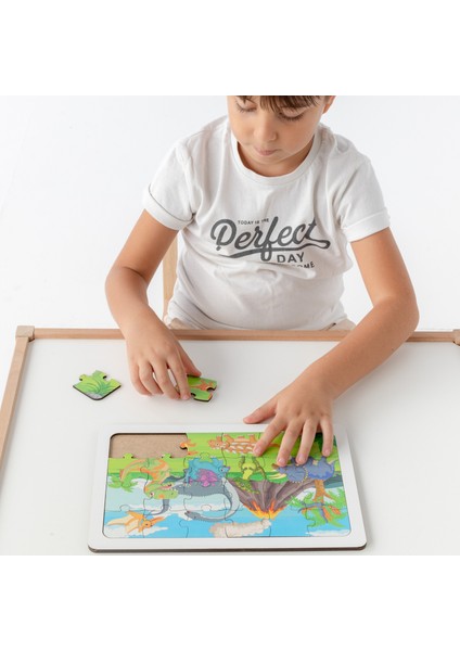 Montessori Dinazor Ailesi 24 Parça Ahşap Puzzle Seti / 1+ Yaş / Eğitici, Öğretici ve Güvenli Çocuk Oyuncağı