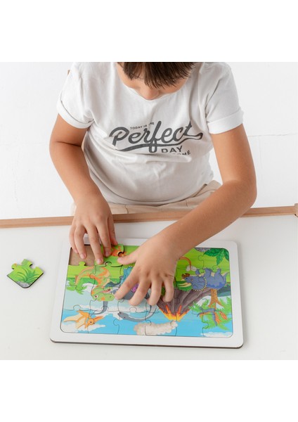 Montessori Dinazor Ailesi 24 Parça Ahşap Puzzle Seti / 1+ Yaş / Eğitici, Öğretici ve Güvenli Çocuk Oyuncağı