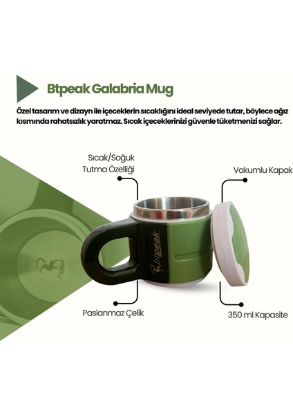 Galabria 350 ml Vakum Kapaklı Paslanmaz Çelik Mug, Bardak,termos Sıcak/soğuk