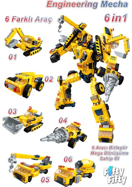 Qman Keeppley 6 In 1 Engineering Mecha -6 Farklı Araç Içerir- Oyuncak Yapım SETI1417