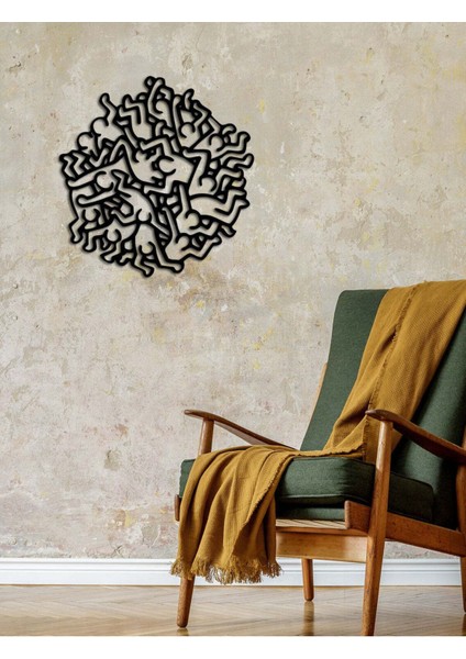 Modern Keith Haring Metal Duvar Tablosu - Ev Duvar Dekorasyonu - 60 x 62 cm -Siyah - ARTS-002