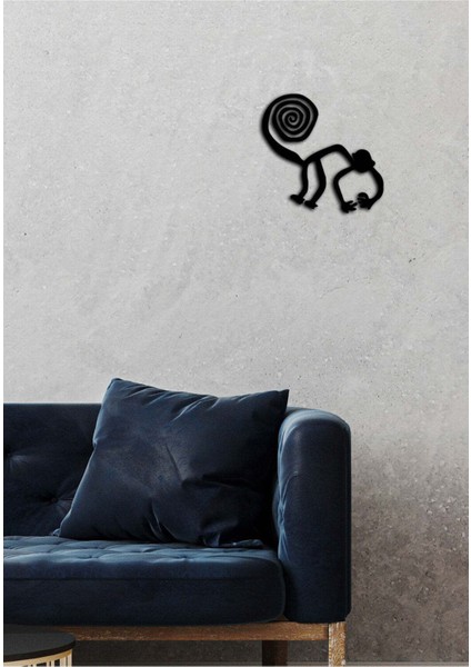 Modern Nasca Lines Monkey Metal Duvar Tablosu - Ev Duvar Dekorasyonu - 40 x 40 cm -Siyah - ARTS-010