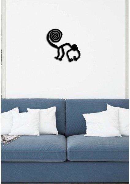 Modern Nasca Lines Monkey Metal Duvar Tablosu - Ev Duvar Dekorasyonu - 40 x 40 cm -Siyah - ARTS-010 modelleri