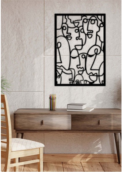 Modern Mixed Faces Metal Duvar Tablosu - Ev Duvar Dekorasyonu - 72 x 50 cm -Siyah - ARTS-022