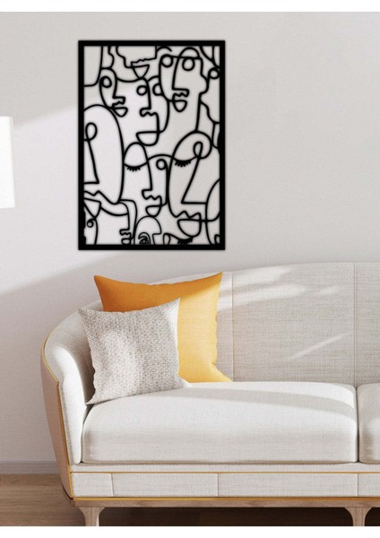 Modern Mixed Faces Metal Duvar Tablosu - Ev Duvar Dekorasyonu - 72 x 50 cm -Siyah - ARTS-022