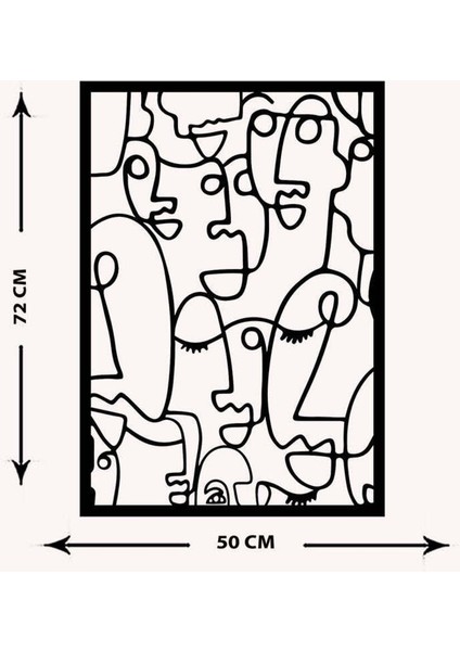 Modern Mixed Faces Metal Duvar Tablosu - Ev Duvar Dekorasyonu - 72 x 50 cm -Siyah - ARTS-022