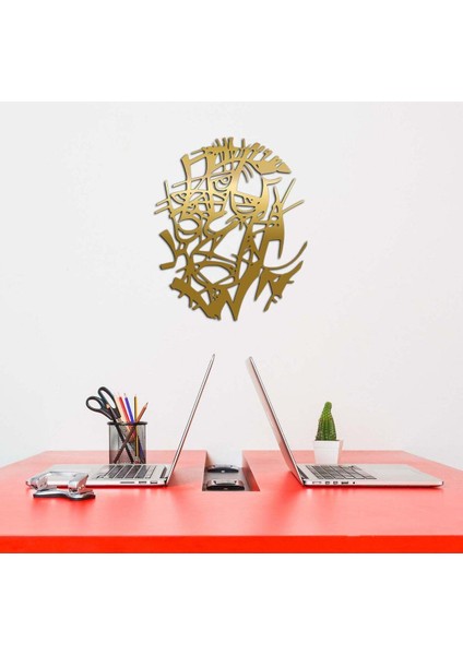 Modern Clown Metal Duvar Tablosu - Ev Duvar Dekorasyonu - 60 x 50 cm -Altın - ARTS-028GOLD