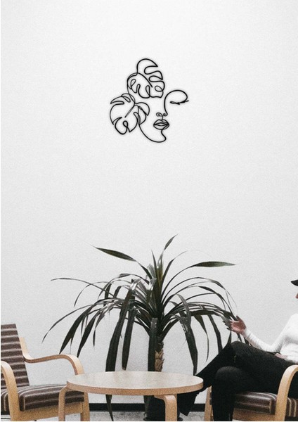 Modern Monstera Face Metal Duvar Tablosu - Ev Duvar Dekorasyonu - 60 x 55 cm -Siyah - ARTS-029