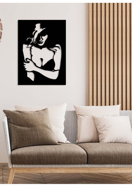 Modern Kadın Silüeti Metal Duvar Tablosu - Ev Duvar Dekorasyonu - 60 x 45 cm -Siyah - ARTS-030