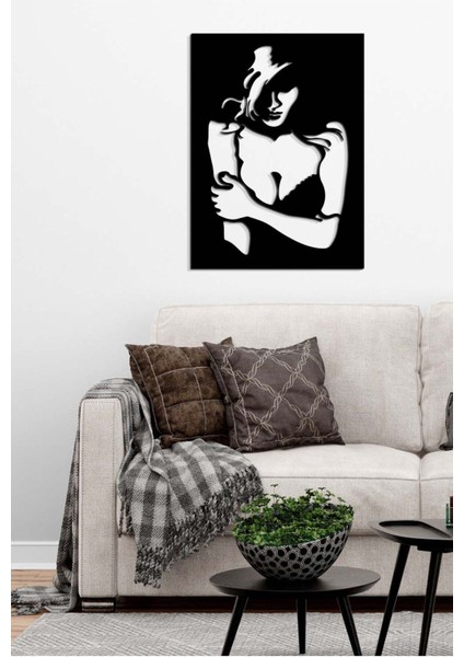 Modern Kadın Silüeti Metal Duvar Tablosu - Ev Duvar Dekorasyonu - 60 x 45 cm -Siyah - ARTS-030 modelleri