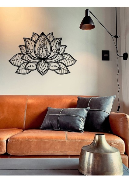 3D Lotus Metal Duvar Tablosu - Ev Duvar Dekorasyonu - 68 x 44 cm -Siyah - ARTS-335SİYAH