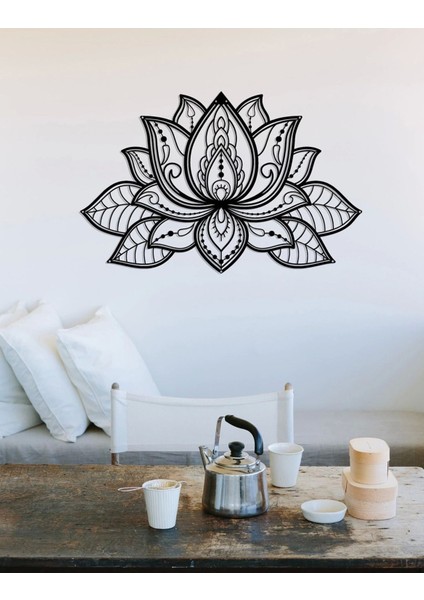 3D Lotus Metal Duvar Tablosu - Ev Duvar Dekorasyonu - 68 x 44 cm -Siyah - ARTS-335SİYAH