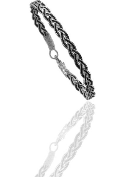 Gümüş Tamamen El Işçiliği Iki Renkli Kazaziye Işlemeli Örgülü Kadın Bileklik SGTL12610RENKLI