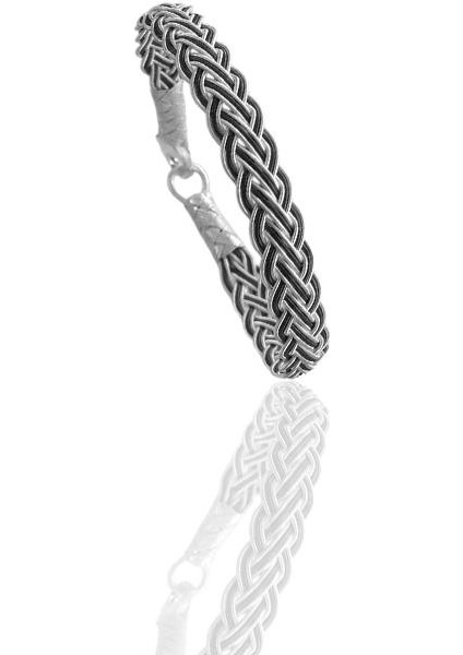 Gümüş Tamamen El Işçiliği Iki Renkli Kazaziye Işlemeli Çift Örgülü Kadın Bileklik SGTL12611RENKLI