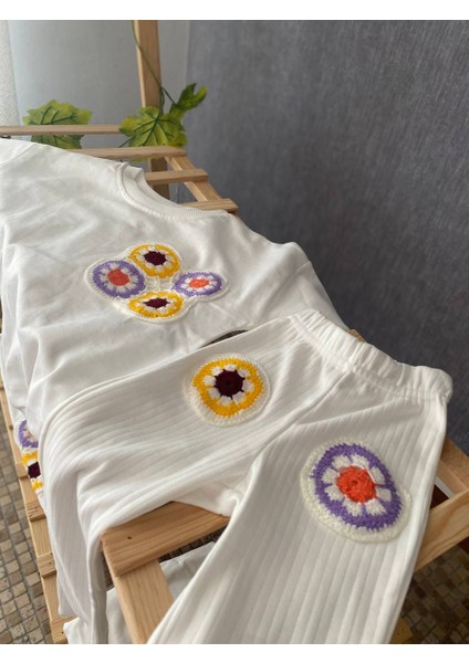 Örgü Detaylı Kız Çocuk Taytlı Takım,ispanyol Paça Pijama Takımı