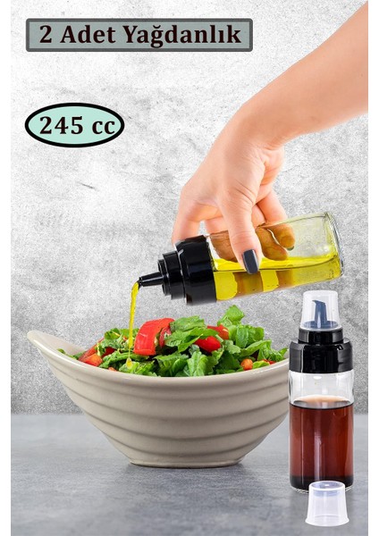 2'Li Set Cam Yağdanlık Sirkelik Sosluk Sızdırmaz Akıllı Kapak 245 Ml