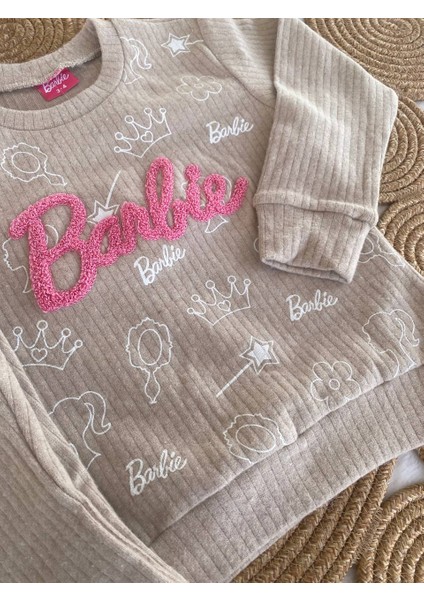 Kız Çocuk Kaşkorse Likralı Barbie Nakış-Baskılı Ispanyol Paça Takım fiyatları