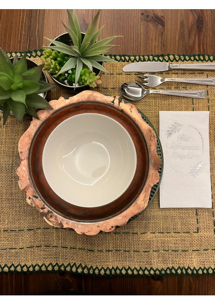 Gümüş Yaldızlı Beyaz Iftar Soframıza Hoşgeldiniz Garson Peçete 16 Adet