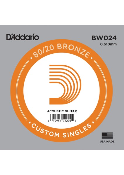 BW024 Akustik Tek Tel, 80/20 Bronze Wound, 024, (Sol)