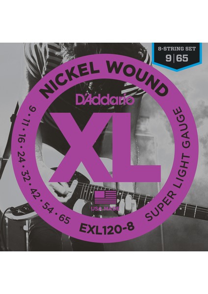 EXL120-8 Elektro Gitar Tel Seti, 8 Telli, Xl, 9-65, Nıckel