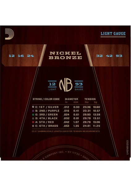 NB1253 Akustik Gitar Tel Seti, Nıckel Bronze,lıght, 12-53