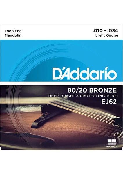 EJ62 Mandolın Tel Seti, 80/20 Bronze, Loop End, Lıght G