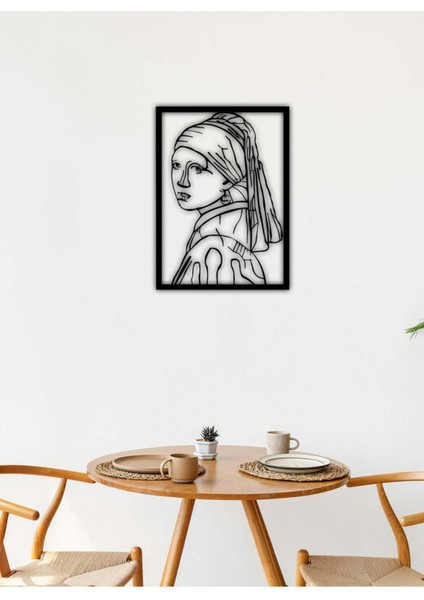 Modern Inci Küpeli Kız Metal Duvar Tablosu - Ev Duvar Dekorasyonu - 72 x 50 cm -Siyah - ARTS-020