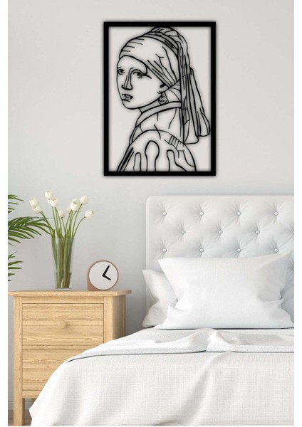 Modern Inci Küpeli Kız Metal Duvar Tablosu - Ev Duvar Dekorasyonu - 72 x 50 cm -Siyah - ARTS-020 fiyatları